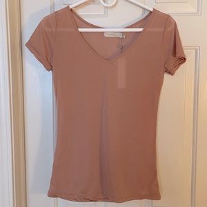 NWT Costa Blanca Semi-sheer Blush/Nude V-neck Top